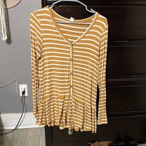 Boutique mustard stripped long top with functional buttons